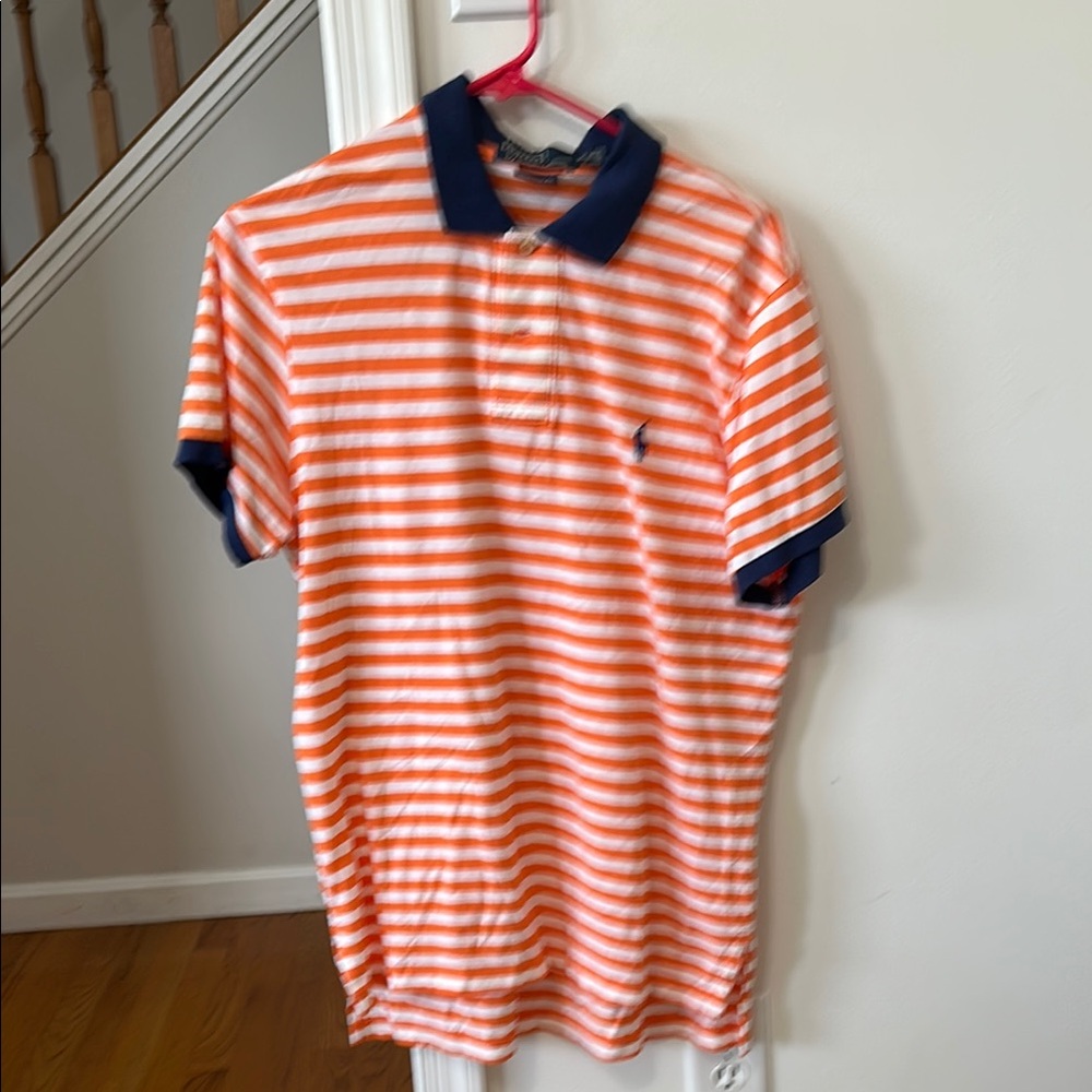 Polo by Ralph Lauren Orange and Blue Striped Polo Shirt